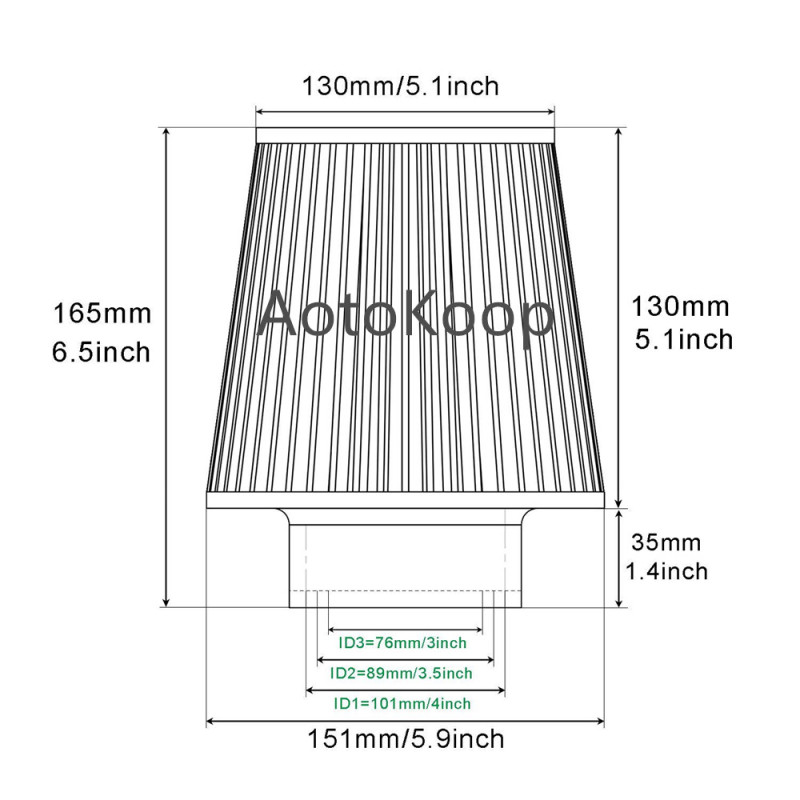 AotoKoop 4 Inch Inlet Cold Air Intake Filter, fit 3.5 Clamp on and 3" Cone Air Filter, Shorty Air Filter for Car