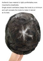 LyricalHair Best Selling in North America Full French Lace Mens Hair System Invisible Swiss Lace Bleached Knot Lace Front Men's Toupee with Natural Hairline 100% Human Indian Hairpiece