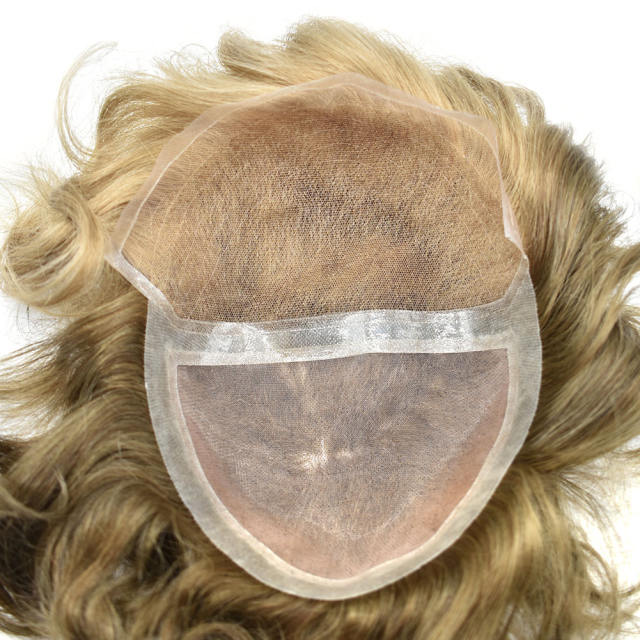 LyricalHair Two Base In One Mens Human Hair Toupee Half French Lace Half Mono Hair Pieces For Men Skin Around Hair System For Men