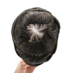 LyricalHair Mens Toupee Fine Mono Human Hair All Hand Tied Natural Hairpiece Medium Density Durable Black Hair Replacement System P1-3-5 Wig