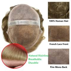 LYRICAL HAIR Toupee for Men Hair Replacement System Lace Front with Injected PU Skin Mens Toupee Natural Hairline Men Hairpiece Light Blonde Human Hair System for men