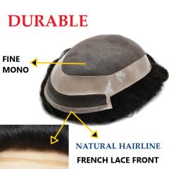 LyricalHair Mens Toupee Fine Mono Human Hair All Hand Tied Natural Hairpiece Medium Density Durable Black Hair Replacement System P1-3-5 Wig