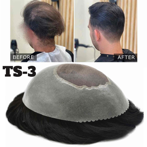 Mens Toupee Hair Replacement System Fine Mono Clear Poly Around Light Medium Wig Black Real Human Hair Slight Wave Free Style
