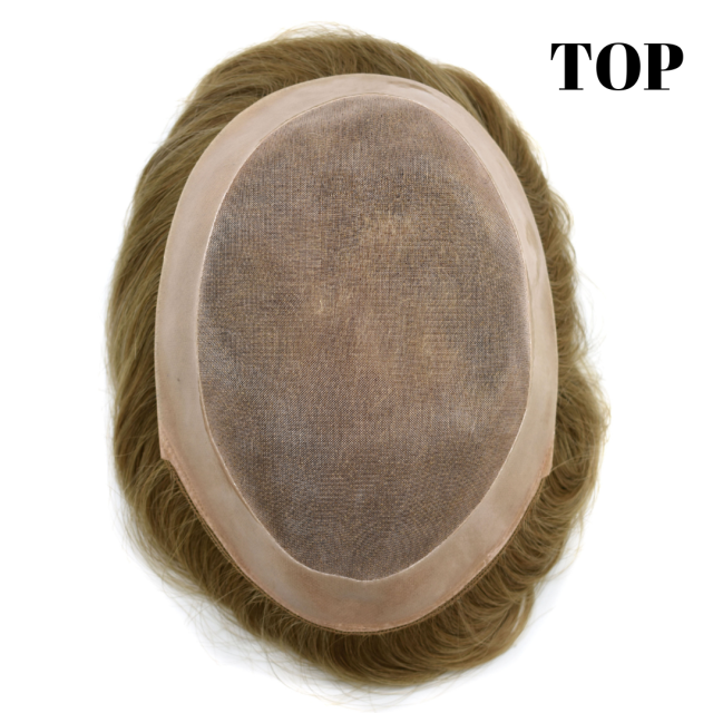 LyricalHair D7-3 Natural Mens Toupee Fine Mono Center Easy Tape Around PU Perimeter Wear Durable Hair System Replacement Medium Density