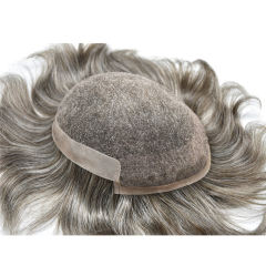 LyricalHair Non-Surgical Men's Hairpiece with Poly Coating Hair System For Men French Lace Front Bleached Knot Front Natural Hairline PU At Sides And Back Mens Toupee Real And Remy Hair System Replacement Pieces For Men OCTAGON