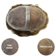LyricalHair Two Base In One Mens Human Hair Toupee Half French Lace Half Mono Hair Pieces For Men Skin Around Hair System For Men