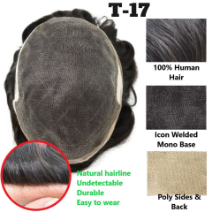 LYRICAL HAIR Durable Icon Fine Welded Mono Men's Toupee T-17 Natural Lace Front Invisible Knot Hairpiece 32mm Slight Wave Indian Hairpiece