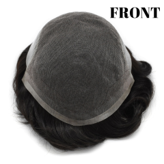 LyricalHair Fine Welded Mono Hair System,Natural Looking Lace Front Mens Toupee,Poly PU Tape Attached Mens Hairpiece,32mm Slight Wave Indian Hairpiece