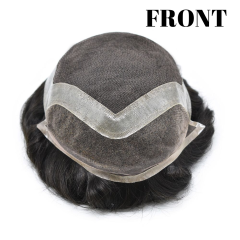 LYRICAL HAIR Mens Toupee Hair Replacement System for Men Hand Tied Mens Hair pieces Lace Front PU Around Slight Wave Hair Unit for Men
