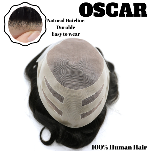 LyricalHair Non-Surgical Permanent Mono Lace Mens Human Hair Toupee System Realistic Bonded PU Easy Tape Base Mens Real Natural Top Hair Piece OSCAR