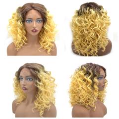 Curly Wigs For Black Women Lace Front High Temperature Synthetic Fiber Wigs For Black Women Afro-American Body Wave Texture 20 Inches Medium Density