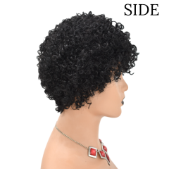 Human Hair Afro Wigs with Bangs Kinky Curly Women's Hair Piece  Natural Black Hair Color wigs (JMM 0075)