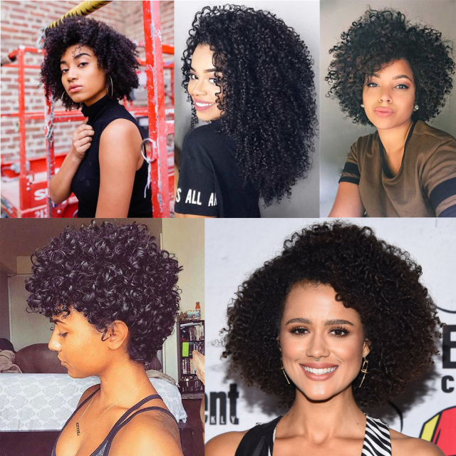 Human Hair Afro Wigs with Bangs Kinky Curly Women's Hair Piece  Natural Black Hair Color wigs (JMM 0075)