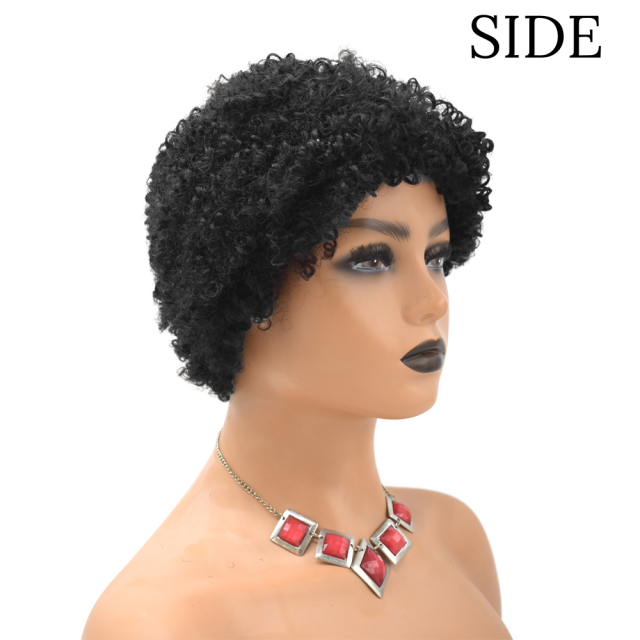 Afro Kinky Curly Wigs with Bangs for Black Women Natural Short Soft Human Hair  (JMH 0347)