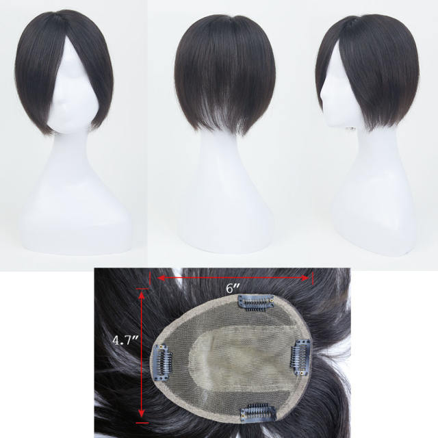 LyricalHair 12x15CM Mono Base Topper 100% Human Hair Clip On Hair High Quality Center Part Straight Toppers For Thinning Hair Loss Natural Colors A4