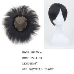 LyricalHair 18x20CM 100% Human Hair Topper With Bangs Middle Part Straight Hairpiece Mono Base Crown Topper Hair Patch A6