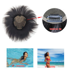 LyricalHair 18x20CM 100% Human Hair Topper With Bangs Middle Part Straight Hairpiece Mono Base Crown Topper Hair Patch A6
