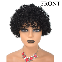 Human Hair Afro Wigs with Bangs Kinky Curly Women's Hair Piece  Natural Black Hair Color wigs (JMM 0075)