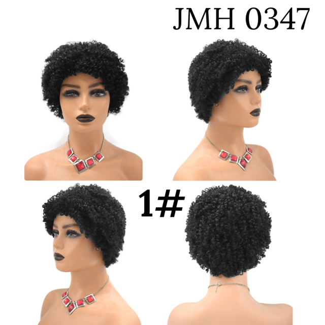 Afro Kinky Curly Wigs with Bangs for Black Women Natural Short Soft Human Hair  (JMH 0347)