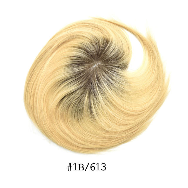 LyricalHair 12x15CM Mono Base Topper 100% Human Hair Clip On Hair High Quality Center Part Straight Toppers For Thinning Hair Loss Natural Colors A4