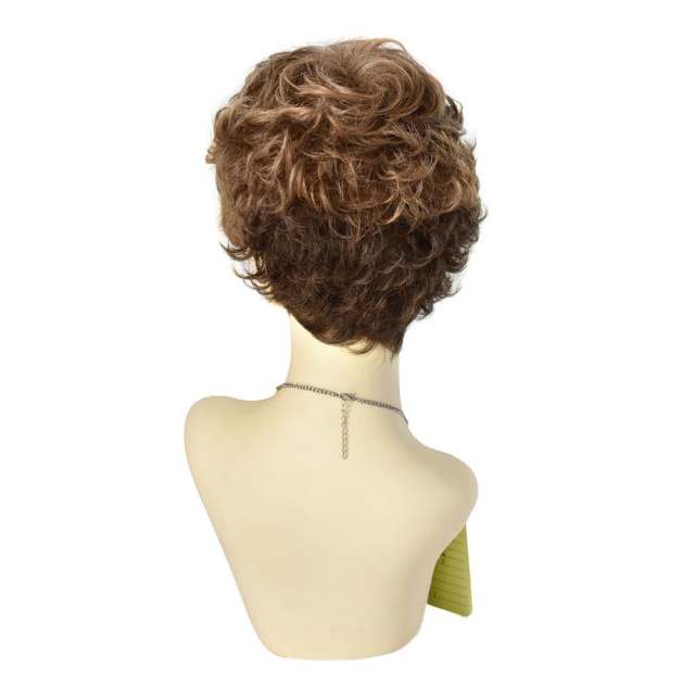 LyricalHair Short Wigs With Bangs Ombre Blonde Pixie Cut Synthetic Hair Wigs for Black/White Women Natural Wavy Daily Wigs