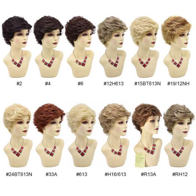 LyricalHair Short Wigs With Bangs Ombre Blonde Pixie Cut Synthetic Hair Wigs for Black/White Women Natural Wavy Daily Wigs