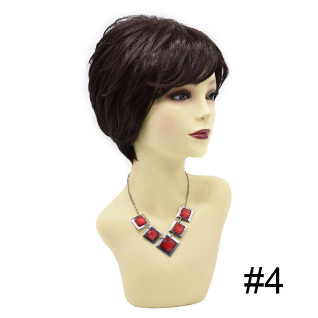 LyricalHair Synthetic Short Wigs For Women, Machine Made Premium Quality Pixie Cut Wig With Bangs,Natural Heat Friendly Wigs For Women