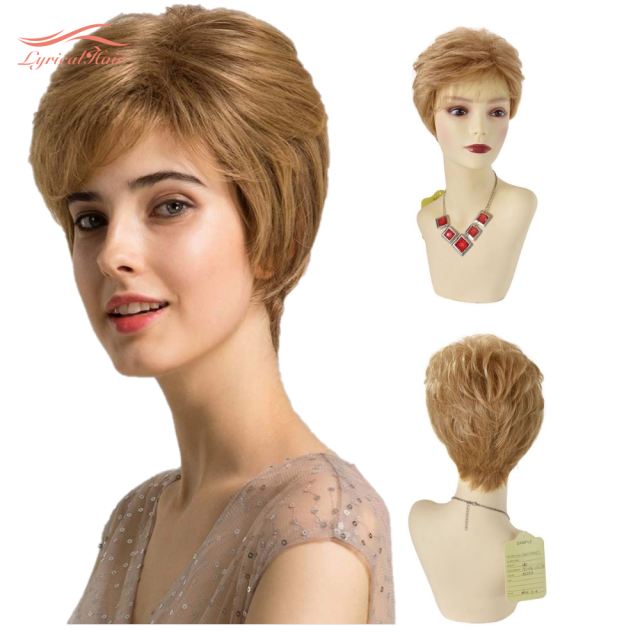 LyricalHair Synthetic Short Wigs For Women, Machine Made Premium Quality Pixie Cut Wig With Bangs,Natural Heat Friendly Wigs For Women