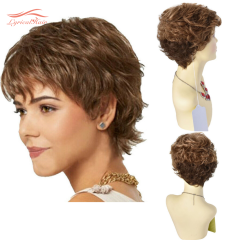 LyricalHair Short Wigs With Bangs Ombre Blonde Pixie Cut Synthetic Hair Wigs for Black/White Women Natural Wavy Daily Wigs