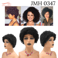 Afro Kinky Curly Wigs with Bangs for Black Women Natural Short Soft Human Hair  (JMH 0347)