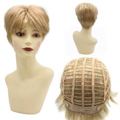 LyricalHair Fashionable Synthetic Monofilament Short Wigs for Women Multi-Layered Mono Ladies Wigs Handtied Heat Resistant Light Blonde Full Cap Wig