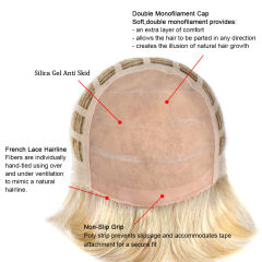 LyricalHair Fashionable Synthetic Monofilament Short Wigs for Women Multi-Layered Mono Ladies Wigs Handtied Heat Resistant Light Blonde Full Cap Wig