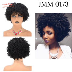 None lace Afro Curly Kinky Wigs with Bangs for Black Women Natural Short Soft 100% Human Hair  (JMM 0173)