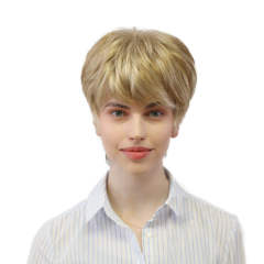 LyricalHair Fashionable Synthetic Monofilament Short Wigs for Women Multi-Layered Mono Ladies Wigs Handtied Heat Resistant Light Blonde Full Cap Wig