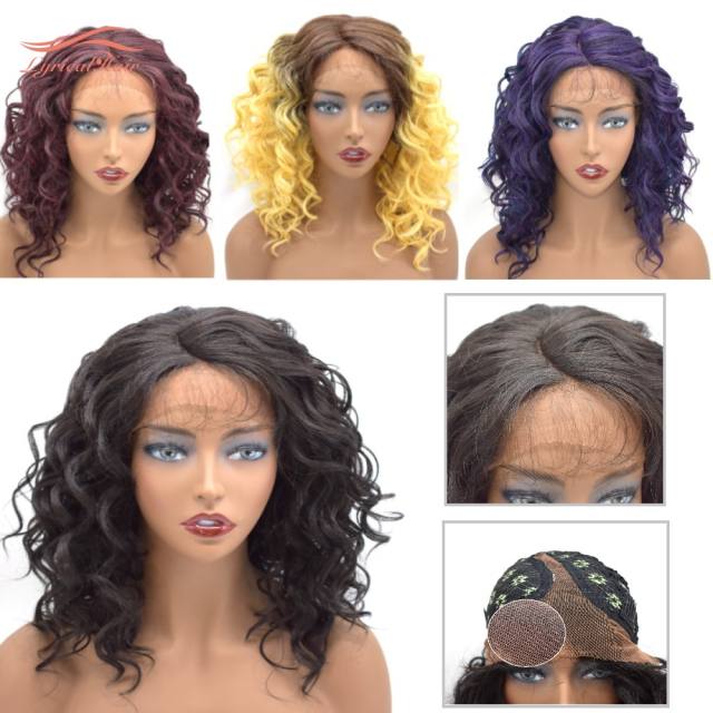 Curly Wigs For Black Women Lace Front High Temperature Synthetic Fiber Wigs For Black Women Afro-American Body Wave Texture 20 Inches Medium Density