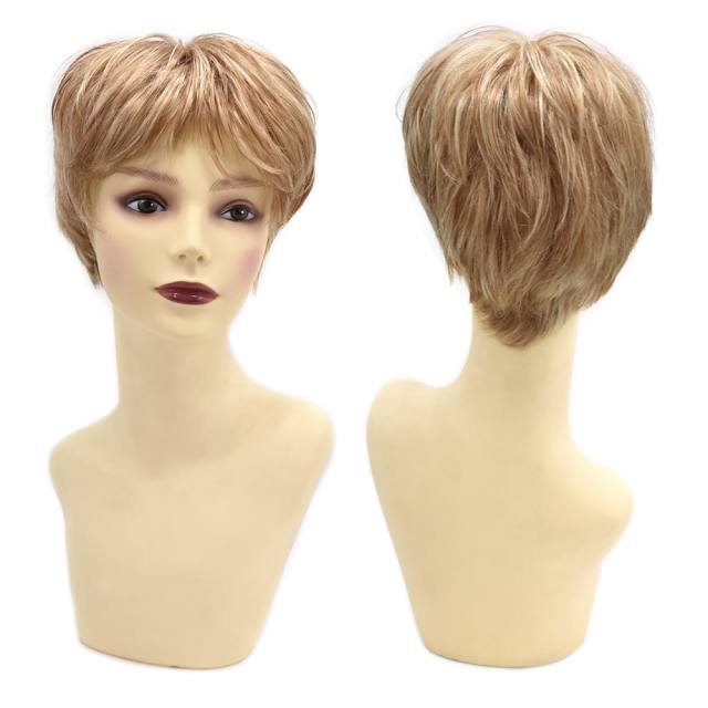 LyricalHair Fashionable Synthetic Monofilament Short Wigs for Women Multi-Layered Mono Ladies Wigs Handtied Heat Resistant Light Blonde Full Cap Wig