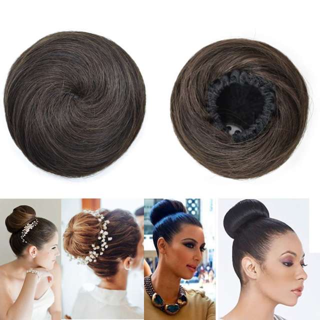 LyricalHair Ladies Human Hair Classic Up Do Drawstring Elastic Scrunchie Chignon Ponytail,Donut Roller Bun Hair Extension