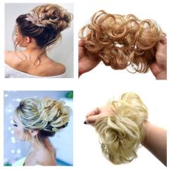 LyricalHair Synthetic Messy Hair Up Do Bun Extension With Elastic Scrunchie Wrap Around Hair Ponytail Hairpiece For Women