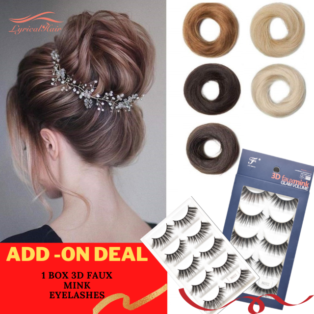 LyricalHair Ladies Human Hair Rubber Band Chignon, Curly Hair Bun, Fashionable Scrunchie, Added-On 1 Box 3D Faux Mink Lashes