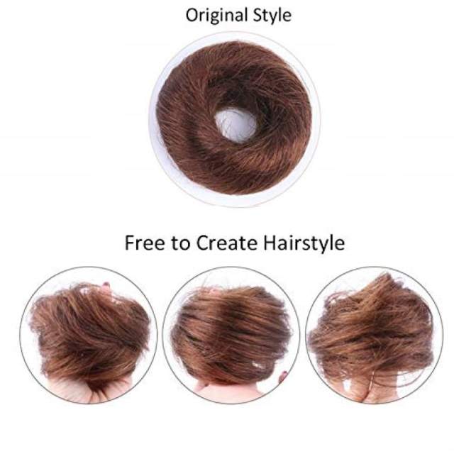 LyricalHair Real Human Hair Bun Chignon Hair Extension Wrap Around Donut Style Rubber Band Scrunchie Fashionable Hair Extension For Women