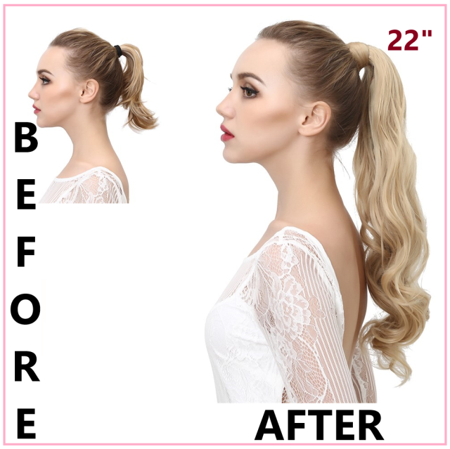 LyricalHair Add-On Deal Synthetic Ponytail Extension Claw Clip On Hair Wavy Style Double Use 22 inches Long With1 Box 3D Faux Mink Eyelashes