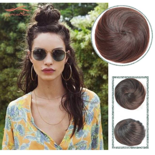 LyricalHair Ladies Human Hair Classic Up Do Drawstring Elastic Scrunchie Chignon Ponytail,Donut Roller Bun Hair Extension