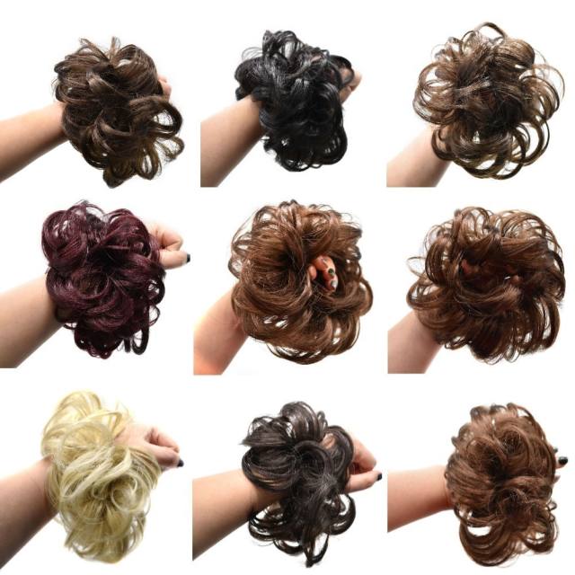 LyricalHair Add-On Deal Messy Hair Up Do Bun Curly Chignon With Elastic Scrunchie Wrap With 1 Box 3D Faux Mink Eyelashes