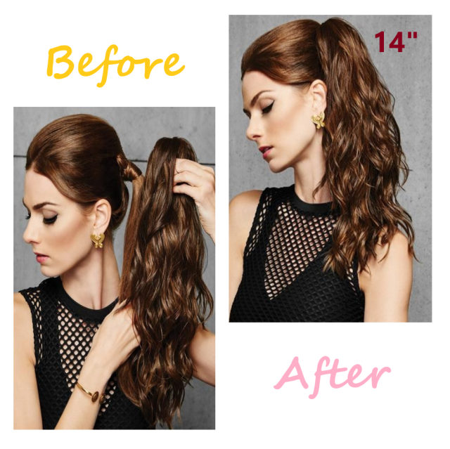 LyricalHair Add-On Deal Synthetic Ponytail Extension Claw Clip On Hair Wavy Style Double Use 14 inches Long With1 Box 3D Faux Mink Eyelashes