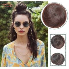 LyricalHair Ladies Human Hair Classic Up Do Bun, Drawstring Elastic Scrunchie Chignon Hair Extension,Add-On Deal With 1 Box 3D Lashes