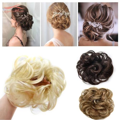 LyricalHair Synthetic Messy Hair Up Do Bun Extension With Elastic Scrunchie Wrap Around Hair Ponytail Hairpiece For Women