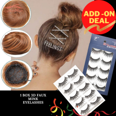 LyricalHair Ladies Human Hair Classic Up Do Bun, Drawstring Elastic Scrunchie Chignon Hair Extension,Add-On Deal With 1 Box 3D Lashes