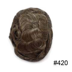 LyricalHair D7-3 Natural Mens Toupee Fine Mono Center Easy Tape Around PU Perimeter Wear Durable Hair System Replacement Medium Density