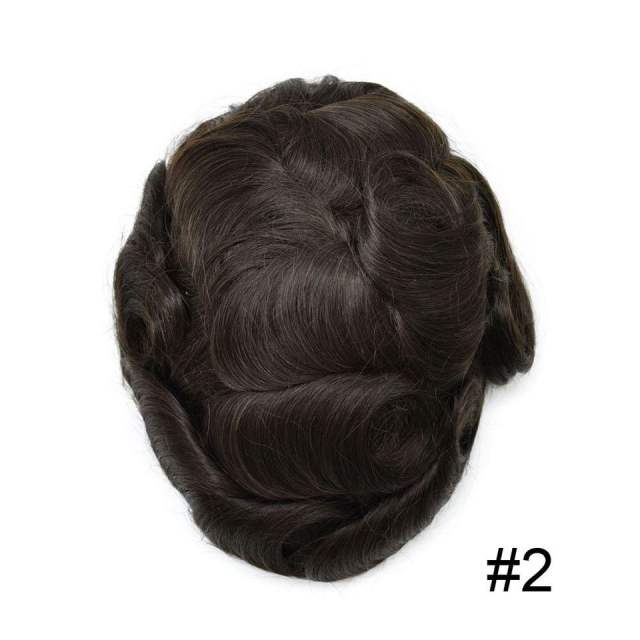 Lyricalhair French Lace Center Mens Human Hair Toupee Lace Easy Tape Attached Hairpiece Skin PU Around Hair Replacement Wigs for Men D7-5