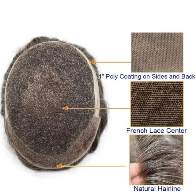 LyricalHair Men Hairpieces French Lace Front Mens Toupee Poly Coating At Sides And Back Swiss Lace Bleached Knot Natural Hairline Mens Hairpiece Remy Hair System Replacement OCTAGON